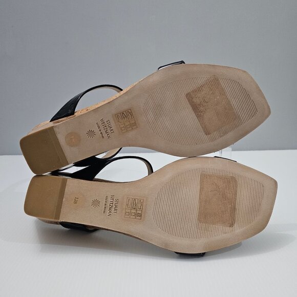 Stuart Weitzman Black Patent Leather Wedge Sandals - Picture 10 of 12